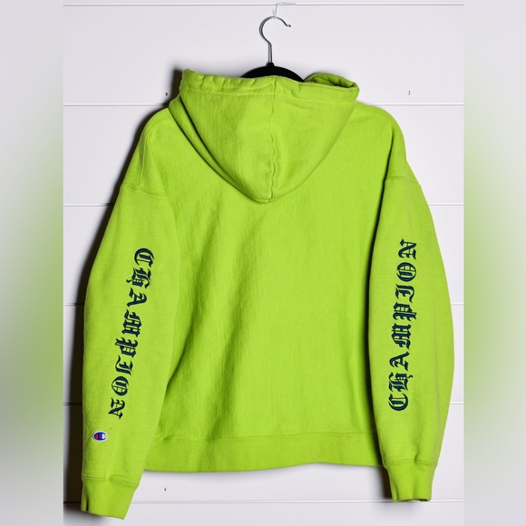 Champion Hoodie Womens 2XL Lime Green Reverse Weave Embroidered Logo Spelled Out - Picture 2 of 6